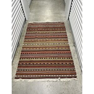 Vintage Hand-Woven Tribal Striped Wool Afghan Kelim Area Rug 54" x 85"